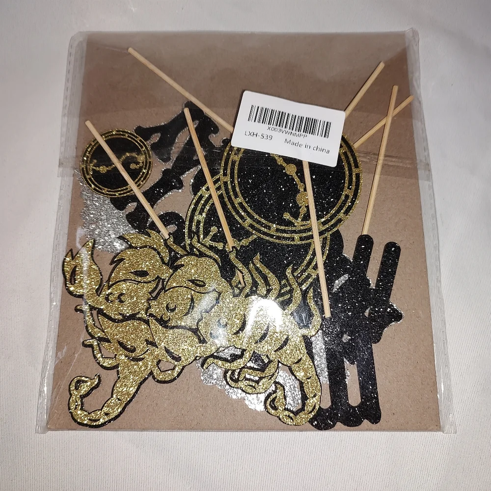 Scorpio Cake Toppers NWT-Open Container Black Gold Glitter Horoscope Scorpion